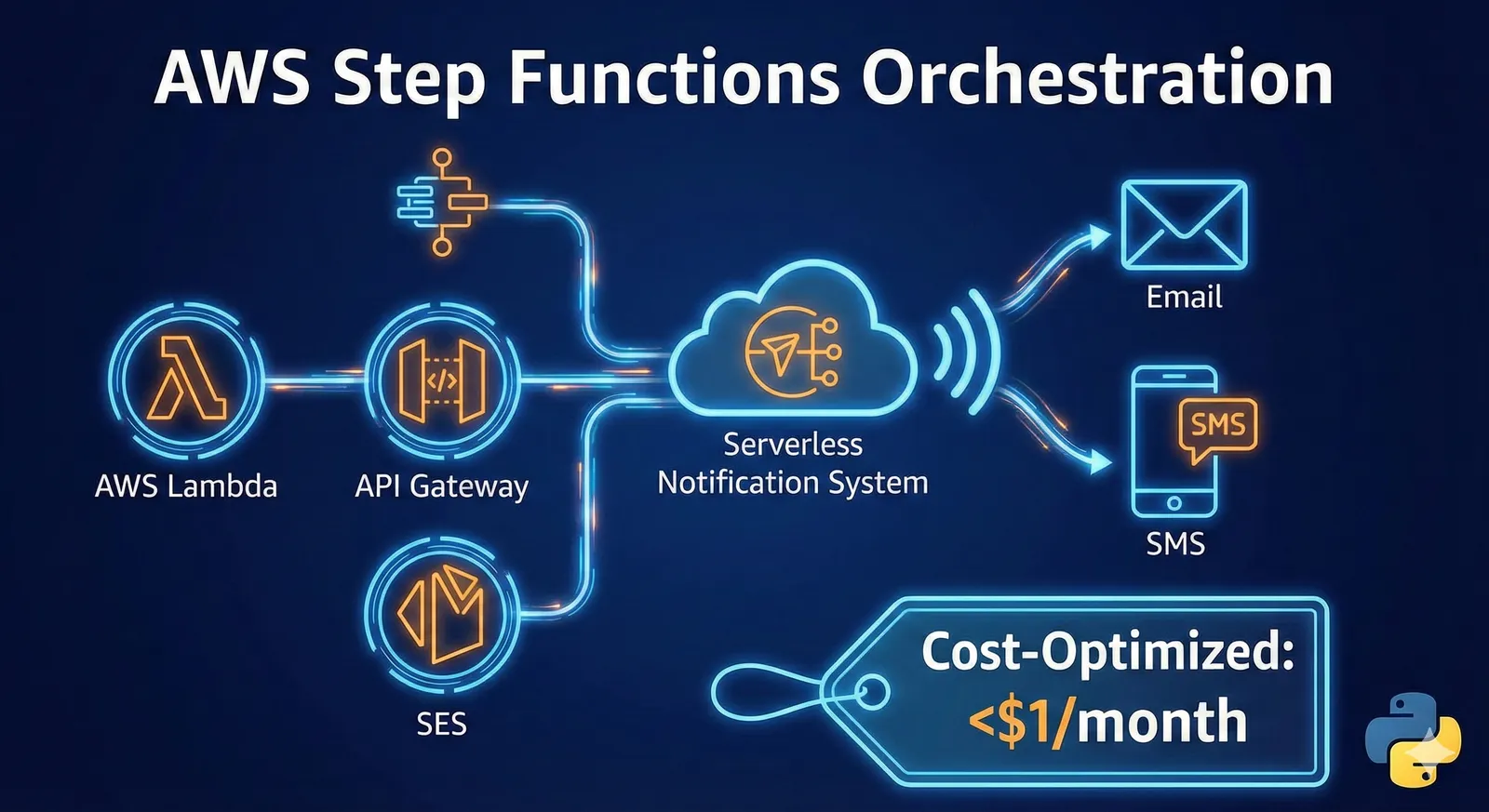 Architecture of the serverless notification system on AWS